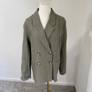 NWT $148 Anthropologie DOLAN Double Breasted Linen Blend Blazer Olive Medium